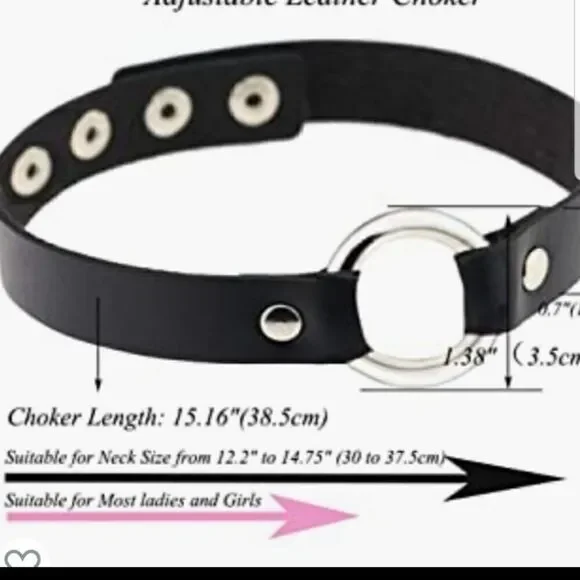 Adjustable Leather Choker Collar Soft PU Circle Punk Choker Necklace - Picture 2 of 3